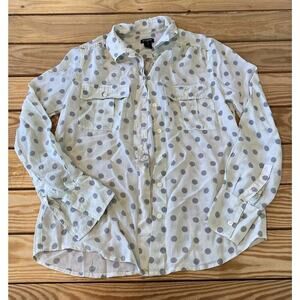 J Crew Dot 100% Silk Button Up Shirt Size XS Women’s Gray